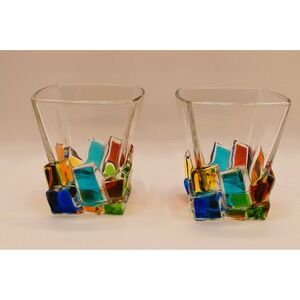 Vintage Capri Multi Colored Whiskey Glasses - Set of 2
